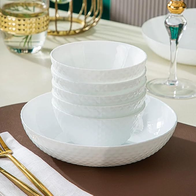 28 OZ Ceramic Soup Bowls for Kitchen White Diamond, Ultra light Set of 4 Perfect for Soup Bowls for Kitchen, Ramen Bowl, for Oatmeal, Fruit,Salad and Rice Bowl, Dishwasher & Microwave Safe (6.8 INCH)