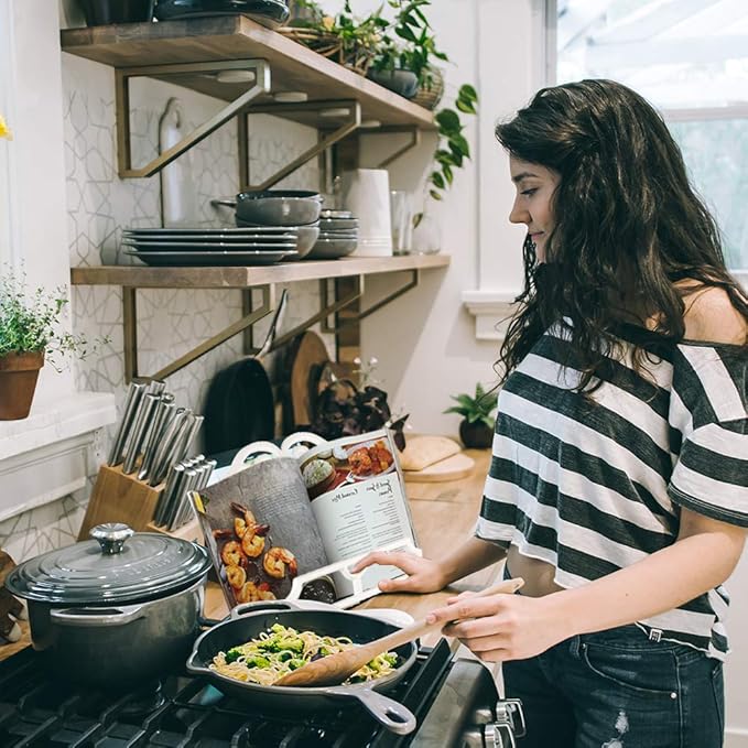 JOGREFUL Cookbook Stand, Cast Iron Heavy-Duty Recipe Book Holder, Kitchen Vintage Recipe Book Holder, Reading Rest Holder for Easel/Counter/Books/Magazine/iPad/Bible, Classic White