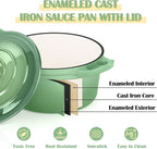 E-far Enameled Cast Iron Sauce Pan, 2 Quart Dutch Oven Saucepan with Lid, Small Sauce Pot for Cooking, Boiling, Healthy & Non Toxic, Induction & Oven Safe, Pistachio Green