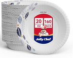 JOLLY CHEF 160 Count Paper Bowls 20 oz Soak Proof and Cut Proof Microwave Safe Heavy Duty Leaf Printed Disposable Bowls for Dinner or Thanksgiving