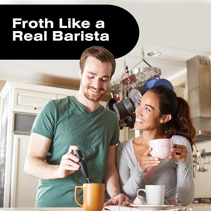 Bean Envy Milk Frother Handheld for Coffee - Mini Drink Mixer Whisk & Coffee Foamer Wand with Stand for Lattes, Cappuccino, Matcha and Hot Chocolate - Kitchen Gifts - Black