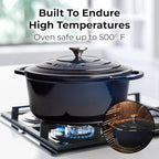 Zulay Kitchen 6 Quart Enameled Cast Iron Dutch Oven with Lid - Premium Durability & Oven Safe up to 500°F – Heavy Duty Cookware Perfect for Bread Baking, Stews, Braising & Roasting - Lapis Lazuli
