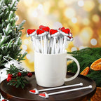 30 Pcs Christmas Drink Stirrers Xmas Stir Stick Holiday Coffee Swizzle Stick Reusable Plastic Hot Cocoa Bar Chocolate Decoration Cocktail Mixer(Santa Hat,Classic Color)