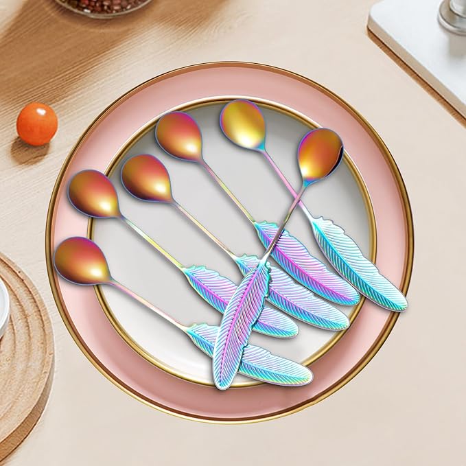 Creative spoons in multiple colors. They can be used to stir flower tea, coffee, and desserts. They're also great for decoration, collection, or as gifts. (rainbow color)