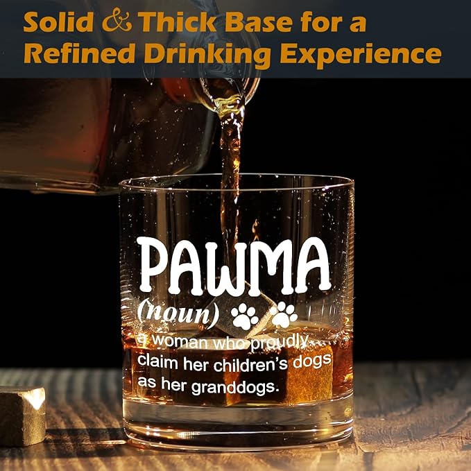 kunlisa Pawma Gifts Whiskey Glasses, Dog Grandma Gifts for Mother's Day, Dog Lovers Owners Gift, 10 oz Drinking Rocks Glasses for Women Whisky Cocktail Scotch Bourbon Liquor