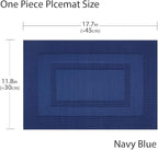PIGCHCY Placemats,Washable Woven Vinyl Placemats for Dining Table,Easy to Clean Plastic Durable Placemats Set of 6 (18 x 12 inchesches, Navy Blue)
