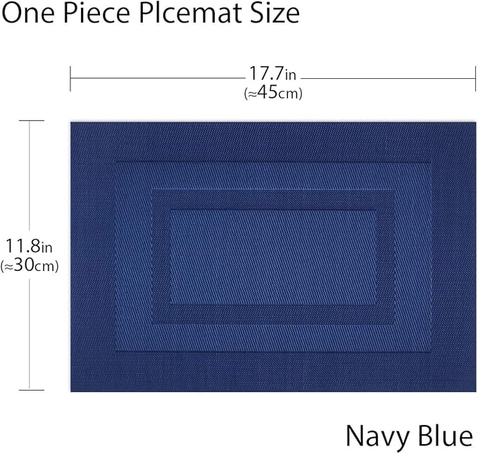 PIGCHCY Placemats,Washable Woven Vinyl Placemats for Dining Table,Easy to Clean Plastic Durable Placemats Set of 6 (18 x 12 inchesches, Navy Blue)