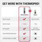 ThermoPro Upgraded Larger Capacity Electric Salt and Pepper Grinder Set, Rechargeable Salt and Pepper Shakers with External Adjustment, Stainless Steel Auto Salt Grinder with Dust Cover & LED lights