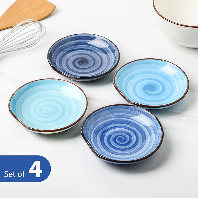 KitchenTour Spoon Rest for Stove Top, 4.7 inch Ceramic Spoon Holder for Kitchen Counter, Coffee Spoon Rest, Cooking Utensil Rest for Spatula, Set of 4, Assorted Cool Colors
