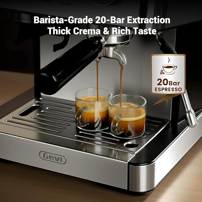 Gevi 20 Bar Espresso Machine with Grinder & Milk Frother, Professional Coffee Maker for Home, Cappuccino & Latte, Removable Water Tank, Steam Wand
