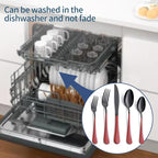 20-Piece Red Silverware Set 18/0 Stainless Steel Black Silverware Set Red Handle Cutlery Black Set Service for 4 Dinner Knives Forks Spoons Set Black Flatware SetFinish Dishwasher Safe