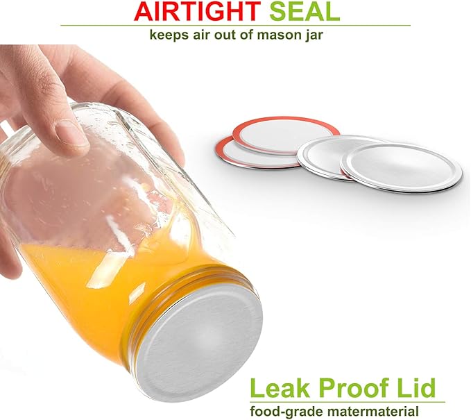 Mason Jar Lids Regular Mouth Canning Lid for Ball, Kerr Jars - 24-Count Split-Type with Leak proof & Airtight Seal Features, Metal - Food Grade Material, Silver/70 MM