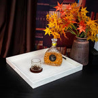 20 * 20 inches Leather Rectangle Serving Tray with Hole Handles,High-End Light Large Service Tray for Ottoman Tray, Tea, Food, Butler - Countertop, Kitchen,Family Dinner, Picnic(White)