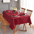 maxmill Jacquard Table Cloth Waving Pattern Water Resistant Wrinkle Resistance Heavy Weight Soft Tablecloth for Kitchen Dinning Tabletop Decoration Oblong 60 x 140 Inch Red