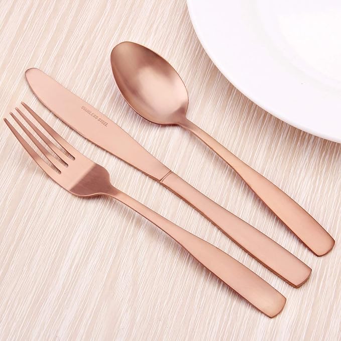 Matte Rose Gold Silverware Set, 20-Piece Stainless Steel Flatware set, Tableware Cutlery Set Service for 4, Utensils for Kitchens, Dishwasher Safe