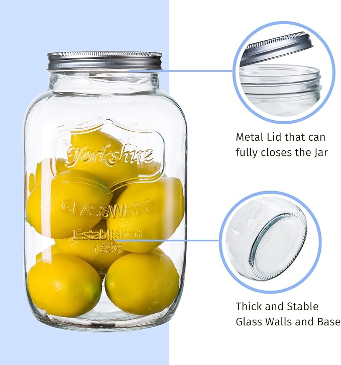 Diamond Star 1 Gallons Mason Jar with Brushed Tin Lid, Large Glass Wide Mouth Canning Food Storage Containers for Kitchen Canning Cereal, Pasta, Sugar, Beans, Spice, Preserves, Dog Treat