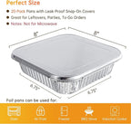 8x8 Aluminum Pans with Lids - 20 Pack Disposable Baking Pans, Heavy Duty Tin Foil Pans with Lids for Cake Baking, Cooking, Heating, Storing, Prepping Food