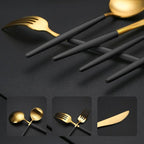 40 Pieces Matte Black&Gold Silverware Set, Stainless Steel Black&Gold Flatware Set for 8, Satin Finish Spoons and Forks Silverware Set, Black&Gold Cutlery Utensils Set, Dishwasher Safe
