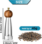 Pepper Mills, Classic Manual Transparent Pepper Grinder & Salt Mills 2Pcs 8in，Solid Wood Hand Shaker Rotor Pepper Salt Grinder ，Ceramic Core With Adjustable Coarse Mill for Various Spices