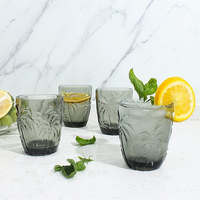 M&N HOME Set of 4 Old Fashioned Drinking Glasses, 9 Oz Cups, Glass Tumblers, Glass Cups, Water Glasses, Juice Glasses, Highball Glasses, Glassware Set - GREY SET