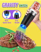 Gravity Electric Salt and Pepper Grinder Set, Automatic and Battery-Operated with Adjustable Coarseness, LED Light, One Hand Operated By Rongyuxuan