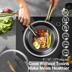 Fogdream 10” Stainless Steel Pan, Non Stick Frying Skillet with Lid, Tri-Ply Stainless Steel for All Cooktops, Dishwasher and Oven-Safe Cooking Pan, Stay-Cool Handle, Gold