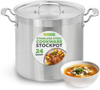 NutriChef Stainless Steel Cookware Stock Pot - 24 Quart, Heavy Duty Induction Soup Pot With Lid, Induction, Ceramic, Glass and Halogen Cooktops Compatible - NCSPT24Q