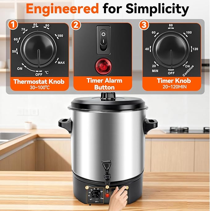 24.5QT Electric Water Bath Canner with Digital Timer & Adjustable Temperature Control | 304 Stainless Steel, Anti-Scald Handle, Overheat Alarm, Perfect for Canning, Slow Cooking, Preserving Foods