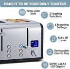 CUSIMAX 4 Slice Toaster, Stainless Steel, Ultra-Clear LED Display & Extra Wide Slots, with Dual Control Panels of 6 Shade Settings, Cancel/Bagel/Defrost Function, Removable Crumb Trays, Black