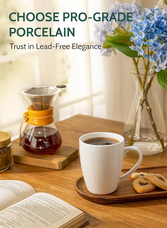 Sweese Porcelain Coffee Mugs - 16 Ounce (Top to the Rim) for Coffee, Tea, Cocoa, Set of 4, Dove Grey