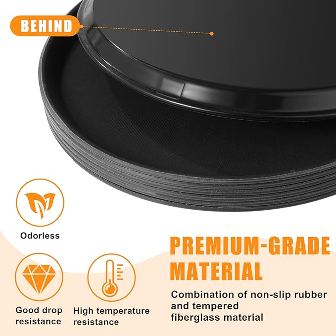 Zopeal 8 Pieces Black Round Restaurant Serving Tray, Plastic Non Slip Surface Food Meals Server Tray with Raised Edges for Home, Kitchen, Restaurant, Cafeteria, Bar (14")