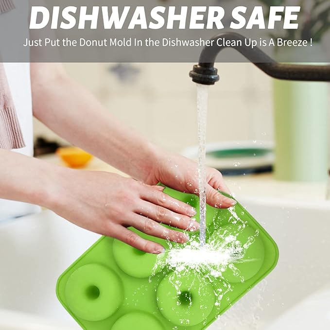 Anaeat 2 Pack Donut Pan Silicone Baking Mold, Just Pop Out! Non-Stick Doughnuts Baking Pans BPA Free for 6 Full-Size Donuts, Muffins, Cake Biscuit Bagels - Easy Clean, Oven, Dishwasher Safe (Green)