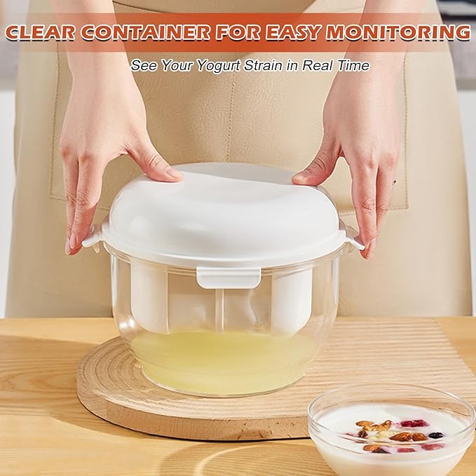 Yogurt Strainer, Greek Yogurt Maker with Fine Mesh Strainer, Greek Yogurt Milk Filter, Food Strainer, Greek Yogurt Strainer for Making Paneer, Soybean Milk, Kefir, Tofu, Cheese (White)