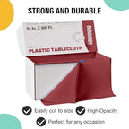 Exquisite Party Solids 54 Inch X 300 Feet Burgundy Plastic Table Cover Roll in A Cut - to - Size Box with Convenient Slide Cutter. Cuts Up to 36 Rectangle 8 Feet Plastic Disposable Tablecloths