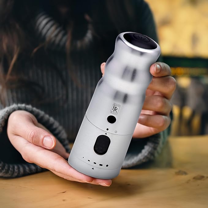 BLACK RAIN Pepper Mill Grinder, Adjustable Coarseness, Rechargeable Pepper Grinder with LED Light, Heavy Duty Professional Grade Electric Peppercorn Grinder (Matte Black)