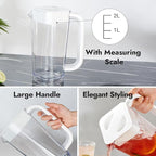 CURTA 1 Pack 2 Liters/68 oz Plastic Square Pitcher with Lid & Handle for Kitchen,ICED JUICE and Coffee Carafe Beverage Serveware, Acrylic Water Jug for Hot/Cold Drinks&lemonade