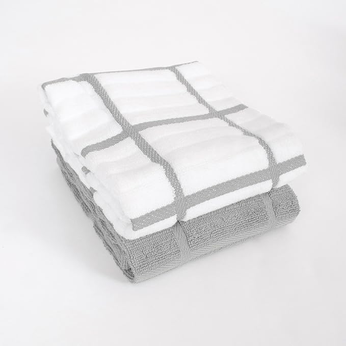 All-Clad Solid & Coordinate Kitchen Towels: Highly Absorbent, Super Soft Long Lasting 100% Cotton, 17" x 30" Tea Towels for Cleaning & Drying Dishes, Pans, Glassware, Countertops, 4-Pack, Titanium