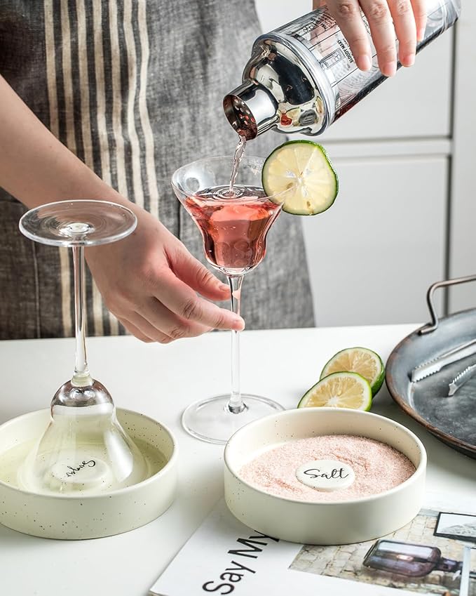 Margarita Salt Rimmer, Bartender Accessories Set of 2 for Margarita and Cocktail Ceramic Sugar Salt Rimmer Plate for Home Bar Bloody Mary, Yellow