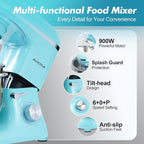 Aucma Stand Mixer, 900W 8QT Large Kitchen Mixer, Kitchen Electric Mixers with Dough Hook, Wire Whip & Beater (Blue, 8QT)