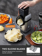 FOHERE Electric Cheese Grater, Upgraded 6-IN-1 Large Feed Chute Electric Vegetable Slicer with Different Blades and Storage Box, Cheese Shredder, Electric Slicer for Cheese, Fruits, Vegetables