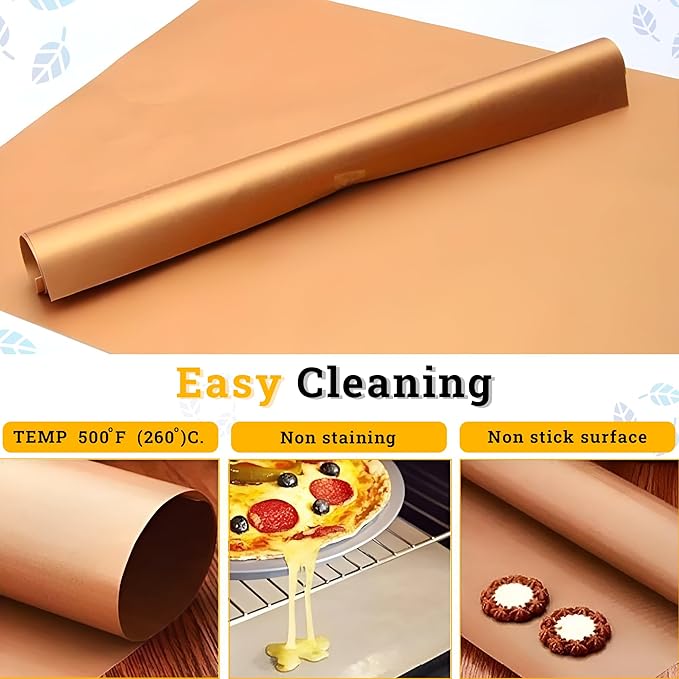 Oven Liners for Bottom, 2 Pack Large Thick Heavy Duty 100% Non-stick Reusable Teflon Mat, 25"x17" Baking Mat for Electric, Gas, Toaster Ovens, Grills (Copper)