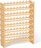 Domax Wine Rack Freestanding Floor - Bamboo Wooden Stackable 8 Tiers 72 Wine Bottle Holder Storage Racks for Kitchen, Bar, Pantry and Cellar (Yellow)