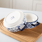 Soup Bowls with Handles - 24oz Ceramic French Onion Soup Crocks Serving Bowls for Pasta Cereal Beef Stew Pot Pies Casserole - Oven Microwave Dishwasher Safe - Set of 4, Blue