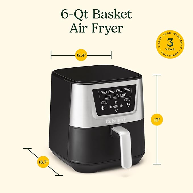 Cuisinart 6 Qt Basket Air Fryer, Black & Silver, AIR-180