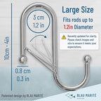 6-Pack Metal S Hooks for Hanging – Heavy-Duty S-Shaped Hook with Safety Buckle – Fits Bars up to 1.2 in – Anti-Drop S-Hooks for Closet, Wardrobes & Storage – Silver (Large)
