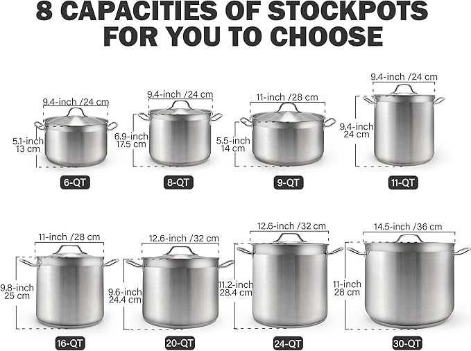 Cooks Standard Stockpots Stainless Steel, 8 Quart Professional Grade Stock Pot with Lid, Silver