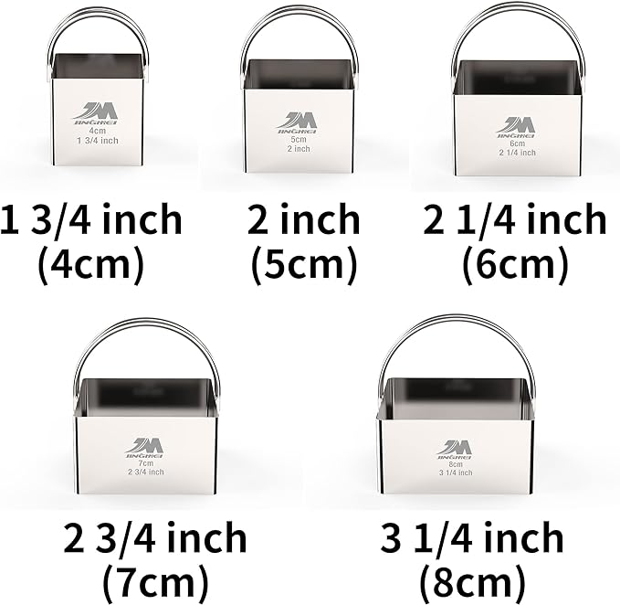 Square Biscuit Cutter Set 1.75inch 2inch 2.25inch 2.75inch 3.25inch, Stainless Steel Cookies Cutter with Handle, Professional Baking Dough Tools,5pcs set GIFT PACKAGE