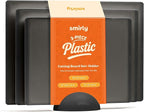 SMIRLY Plastic Cutting Board Set with Holder 3 Pieces, Non-Slip Dishwasher Safe Chopping Boards for Kitchen, Dark Grey
