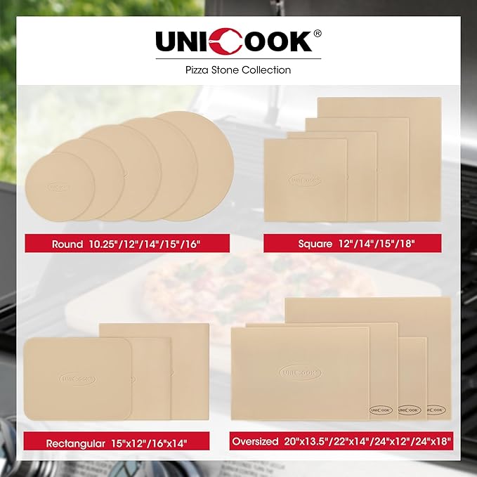 Unicook Pizza Stone 15 Inch, Premium Baking Stone for Oven Grill, Square Cordierite Bread Pizza Pan, Thermal Shock Resistant, Includes Scraper