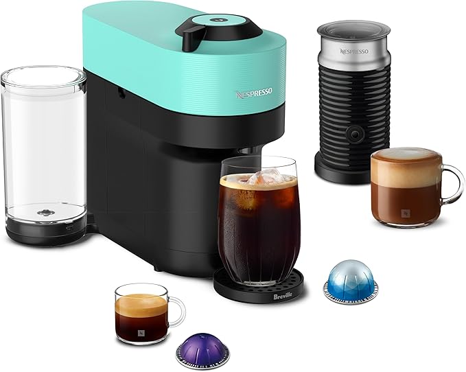 Nespresso Vertuo Pop+ Coffee and Espresso Maker by Breville with Milk Frother, Aqua Mint